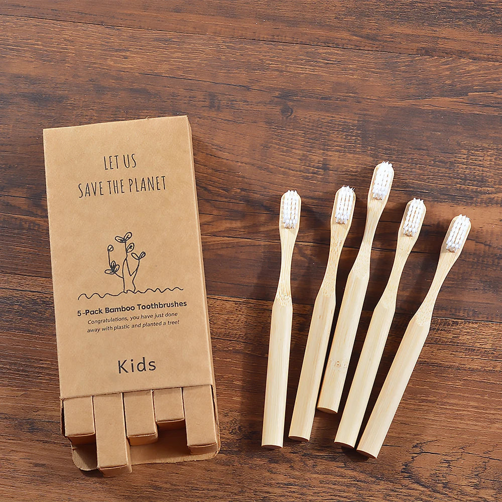 🌿 Lot de 5 Brosses à Dents Enfant en Bambou  | Éco-friendly & Fun 🌿