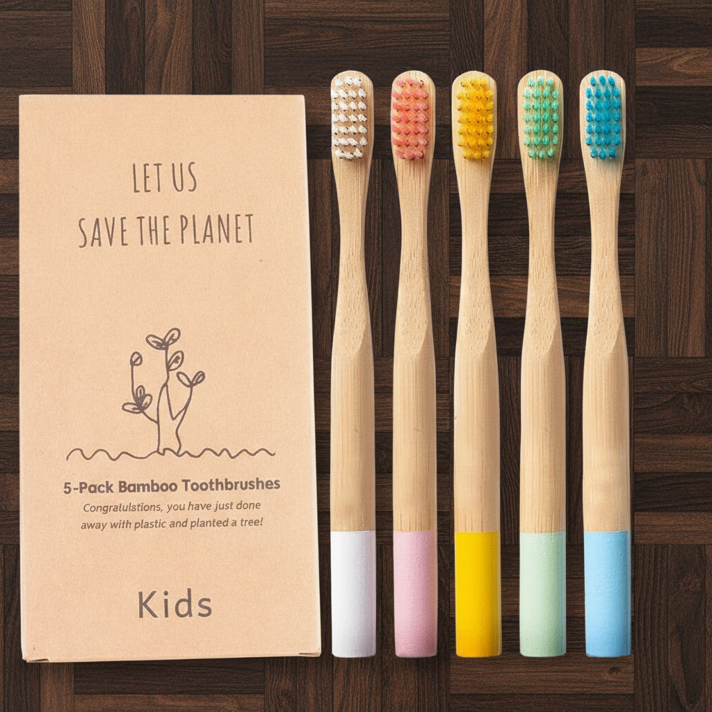 🌈Lot de 5 Brosses à Dents Enfants | Bambou Éco | Vegan | Poils Doux Sans BPA | Zéro Déchet