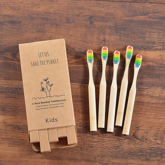 🌿 Lot de 5 Brosses à Dents Enfant en Bambou  | Éco-friendly & Fun 🌿