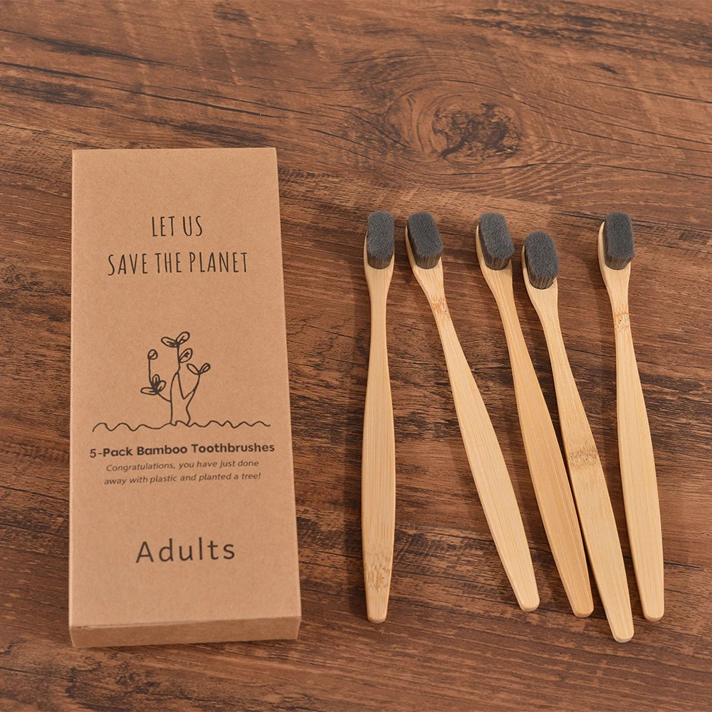 🪥 Lot de 5 Brosses à Dents  |  Bambou Éco | Vegan 🌱 | Soin Dentaire Délicat