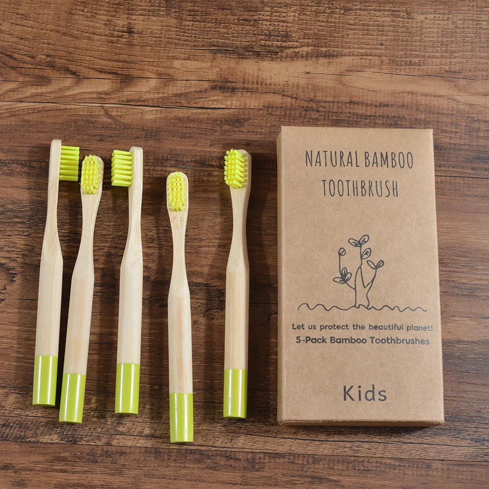 🌈Lot de 5 Brosses à Dents Enfants | Bambou Éco | Vegan | Poils Doux Sans BPA | Zéro Déchet