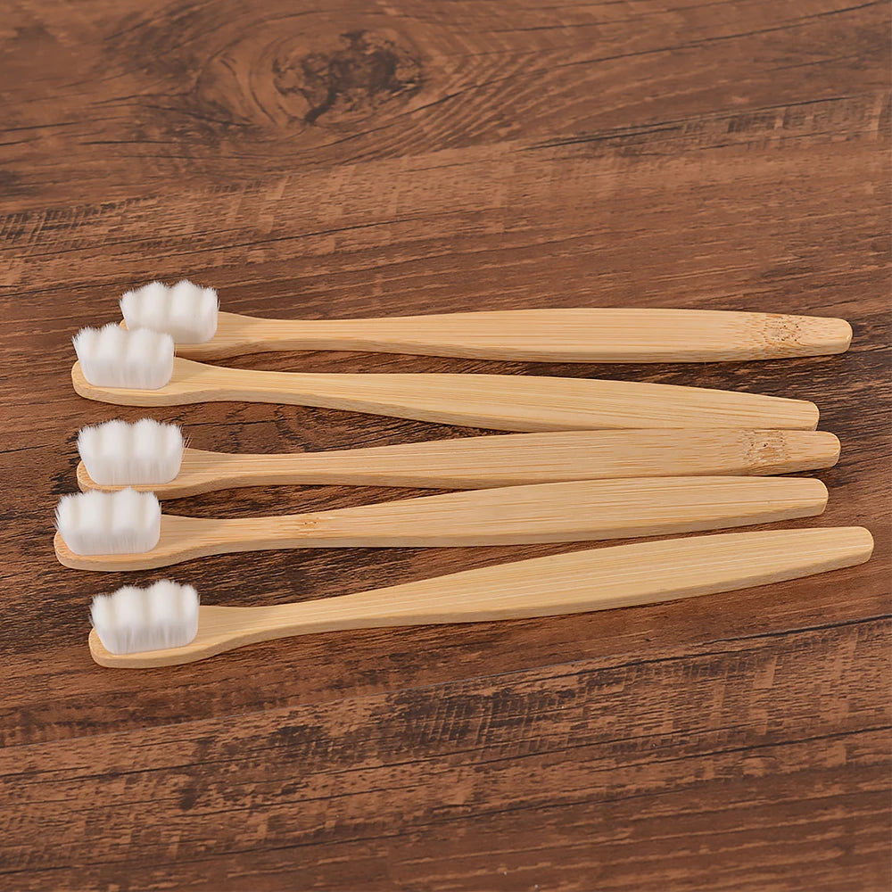 🌊Lot de 5 Brosses à Dents "Wavie"  | Bambou Éco | Spécial Dents & Gencives Sensibles | Vegan & Biodegradable